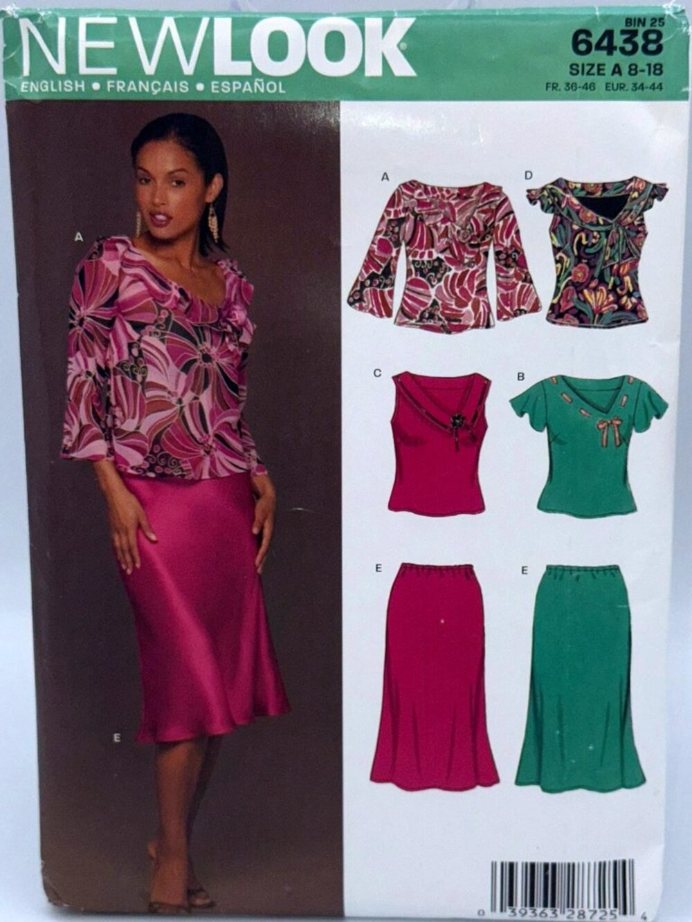New Look 6438 Sewing Pattern Tops & Skirt Size 8–18 Multi Style Outfit